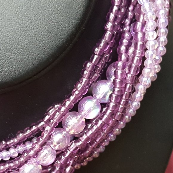 Miriam Haskell Multi Strand Size Purple Beads Signed Necklace - Picture 12 of 14